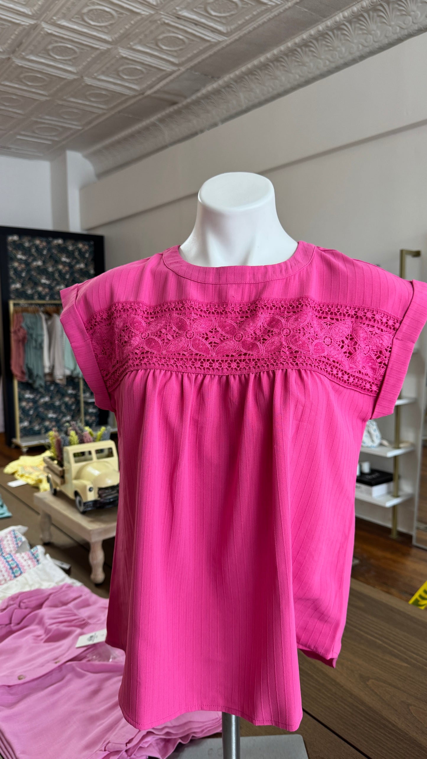 Lace Detail Top- Fuchsia