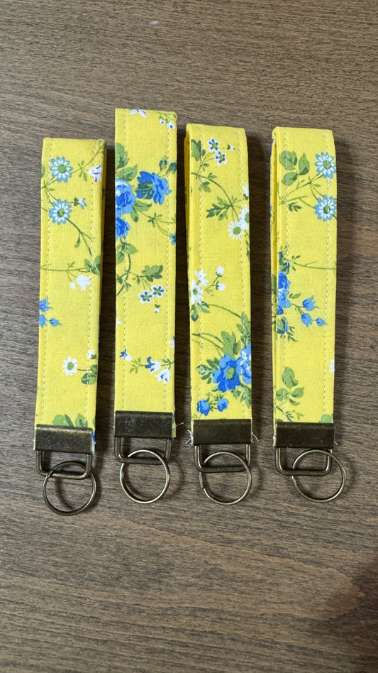Yellow & Blue Floral Wristlet Aged Gold Clasp- Handmade