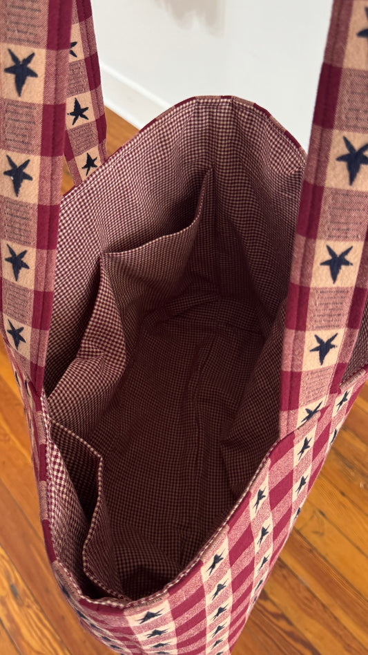 Handmade By Samantha XL Tote Bag: Checkerd Star