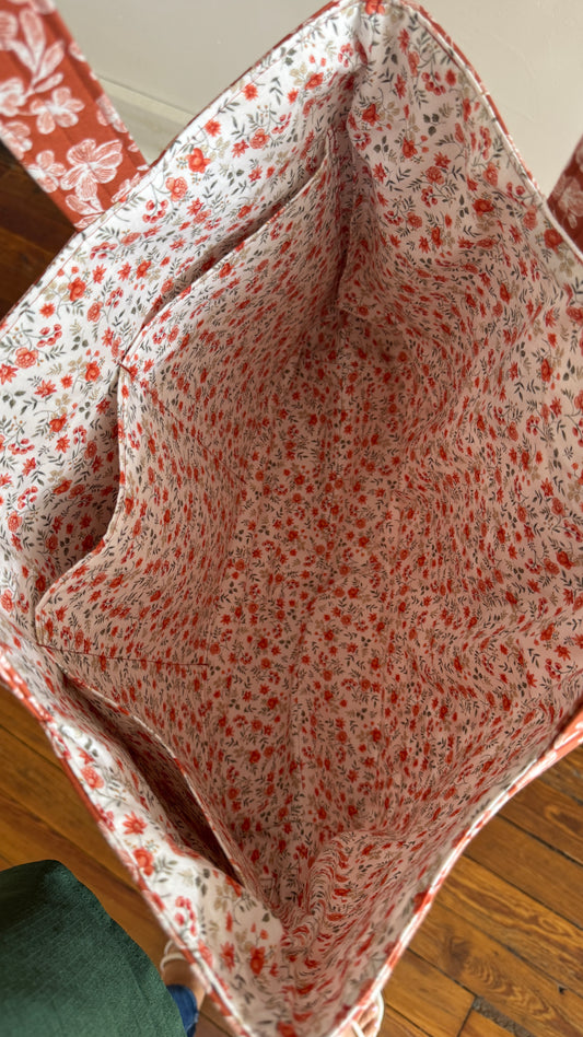 Handmade By Samantha XL Tote Bag: Fall Floral With Bow Tie Closure