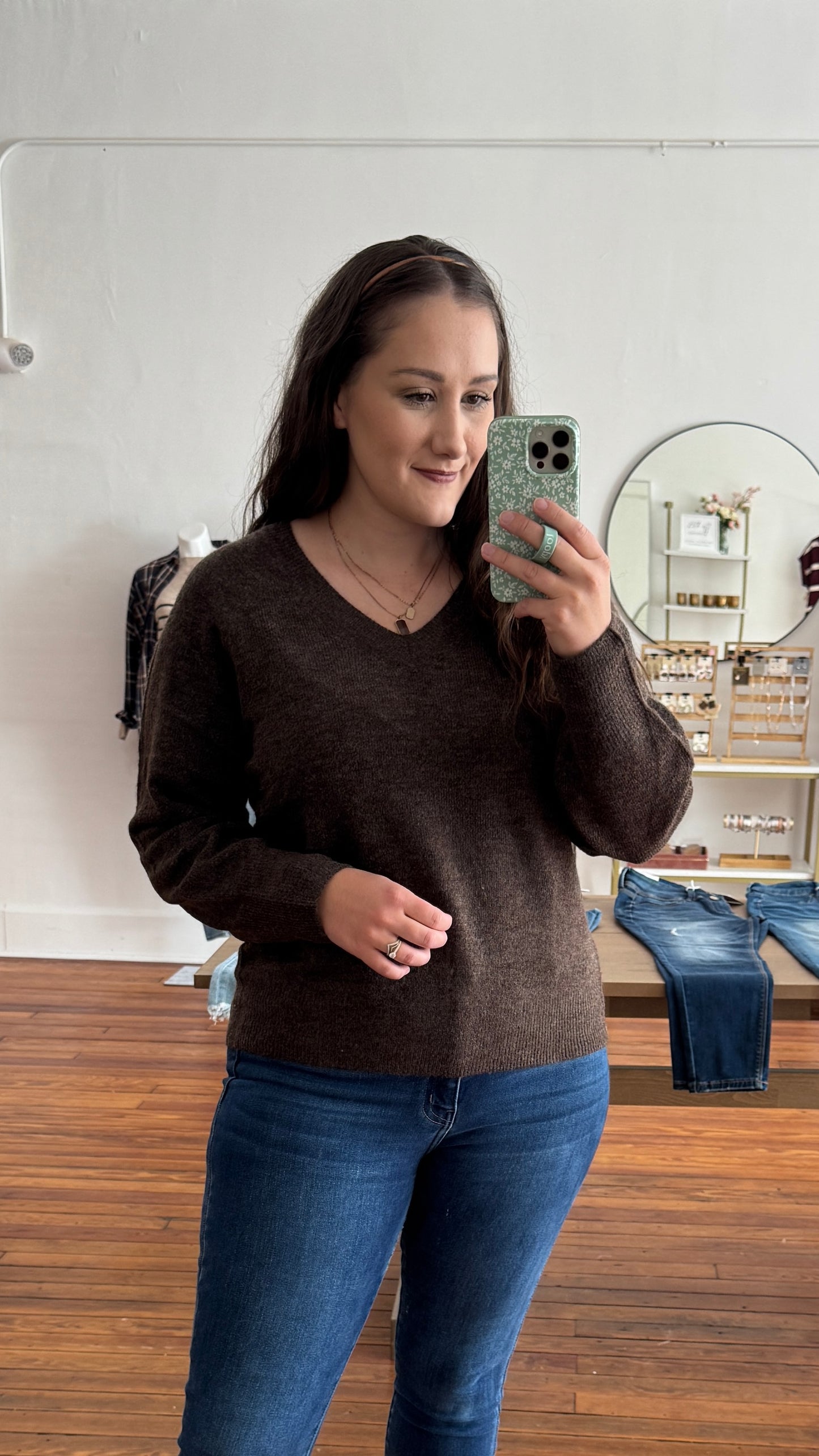 V-Neck Sweater: Brown