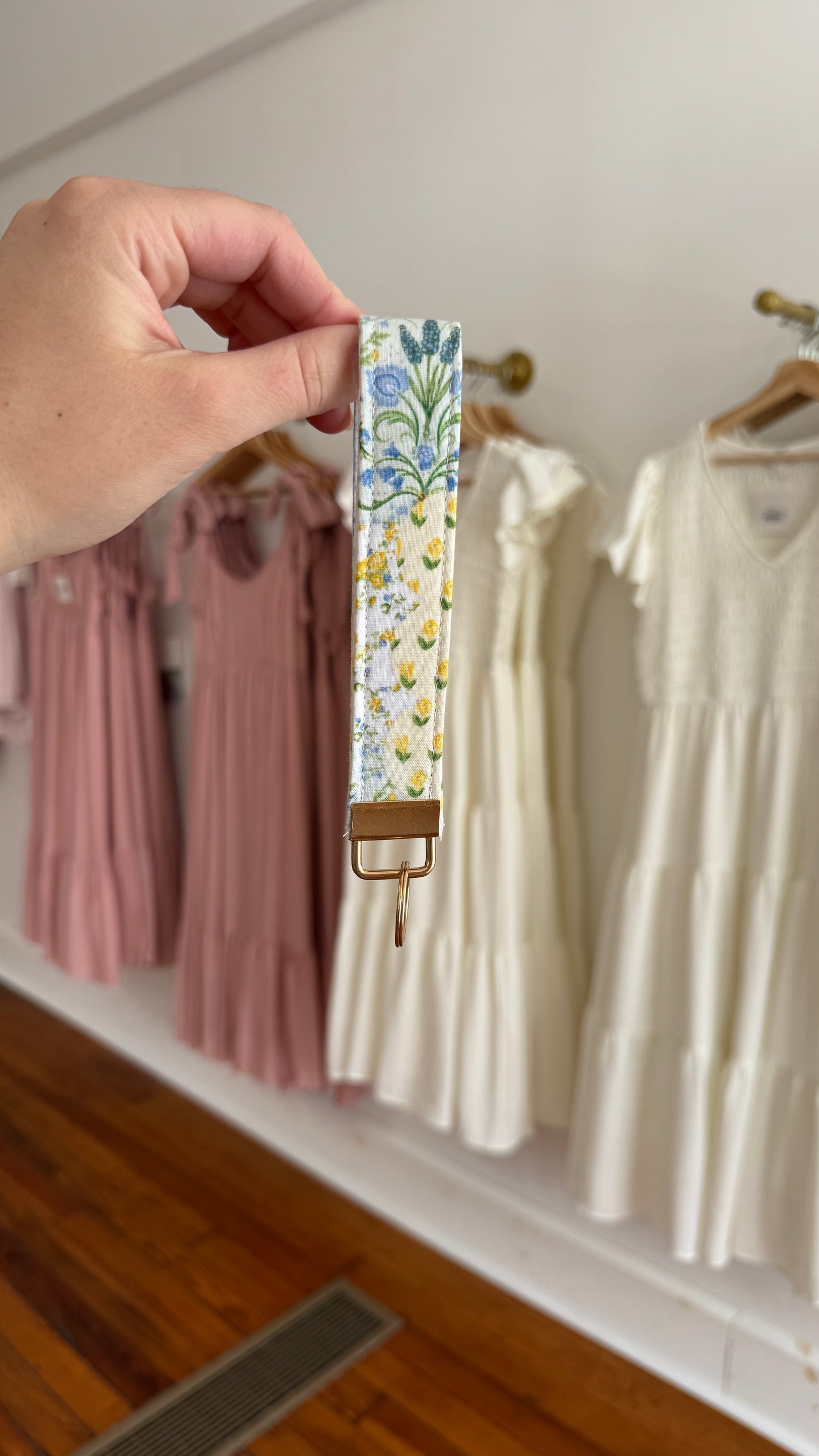 Floral Patchwork Wristlet Smooth Gold Clasp- Handmade