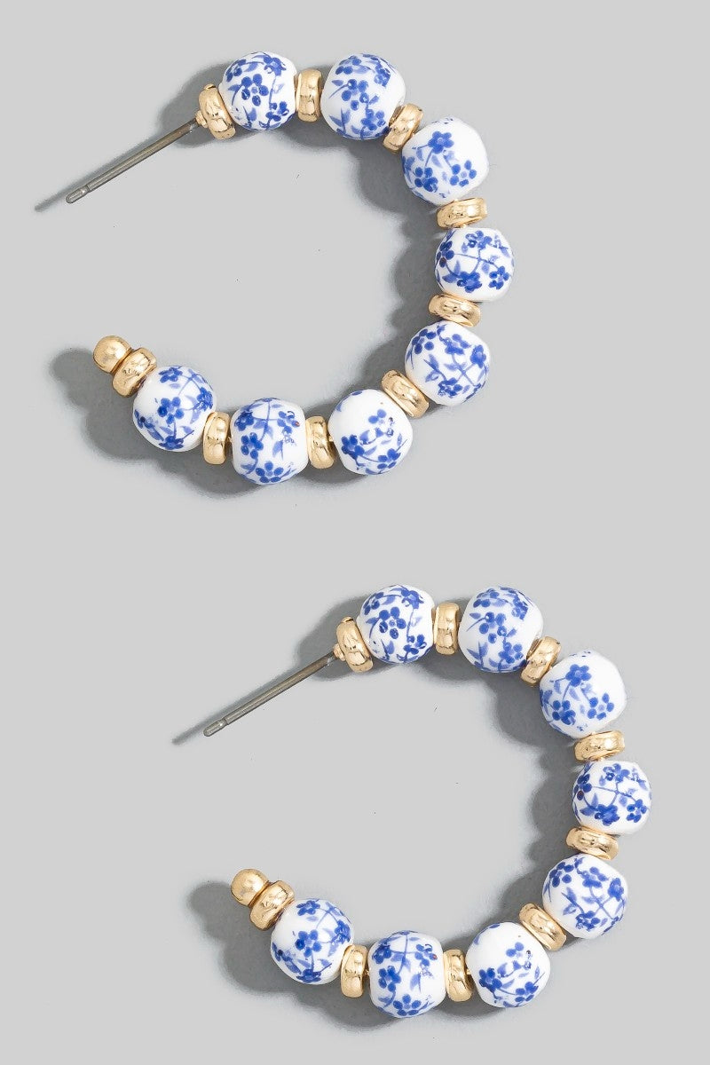 Floral Ceramic Hoop Earrings