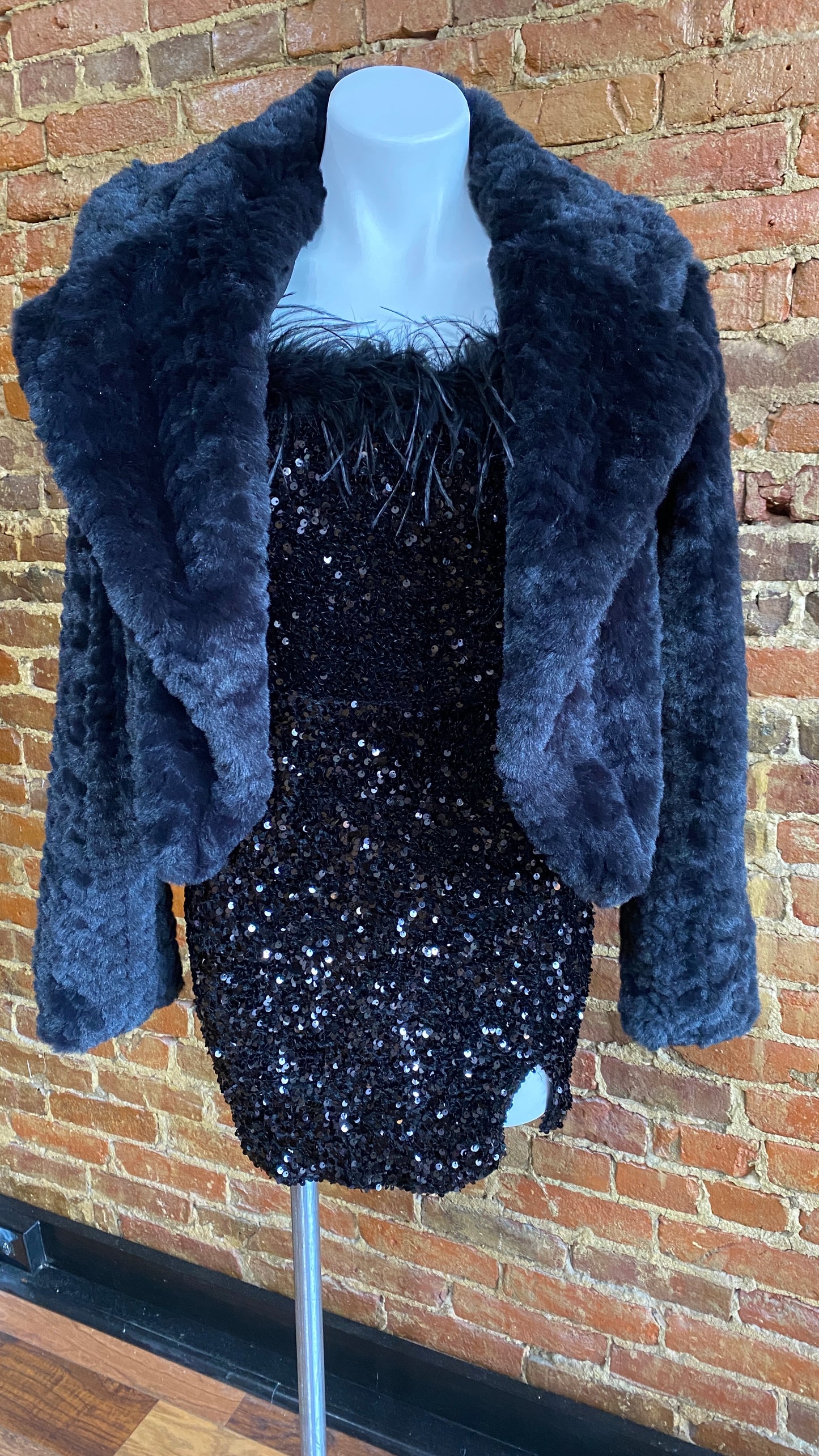 Cropped Black Faux Fur Coat