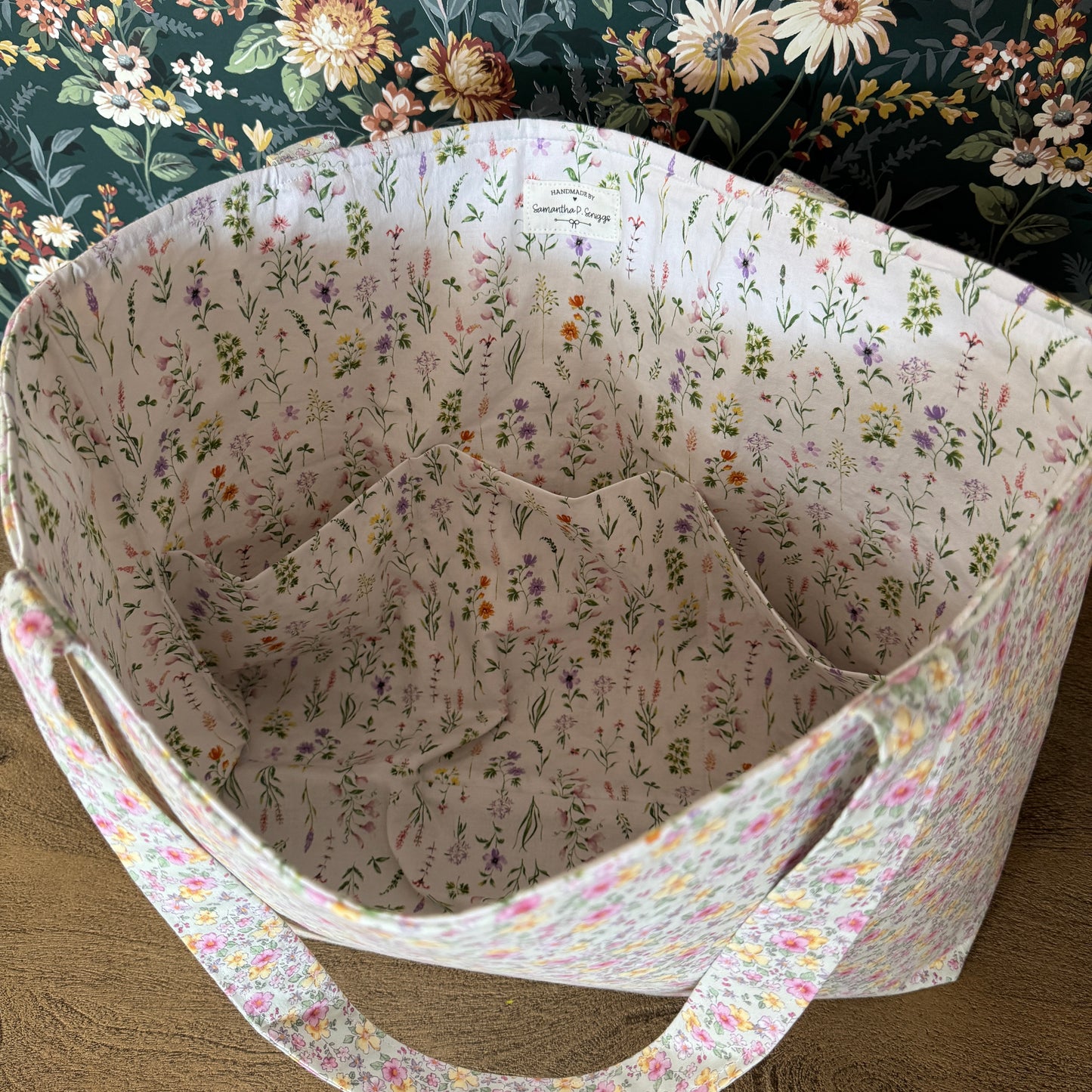 Handmade By Samantha XL Tote Bag: Wildflower Lining