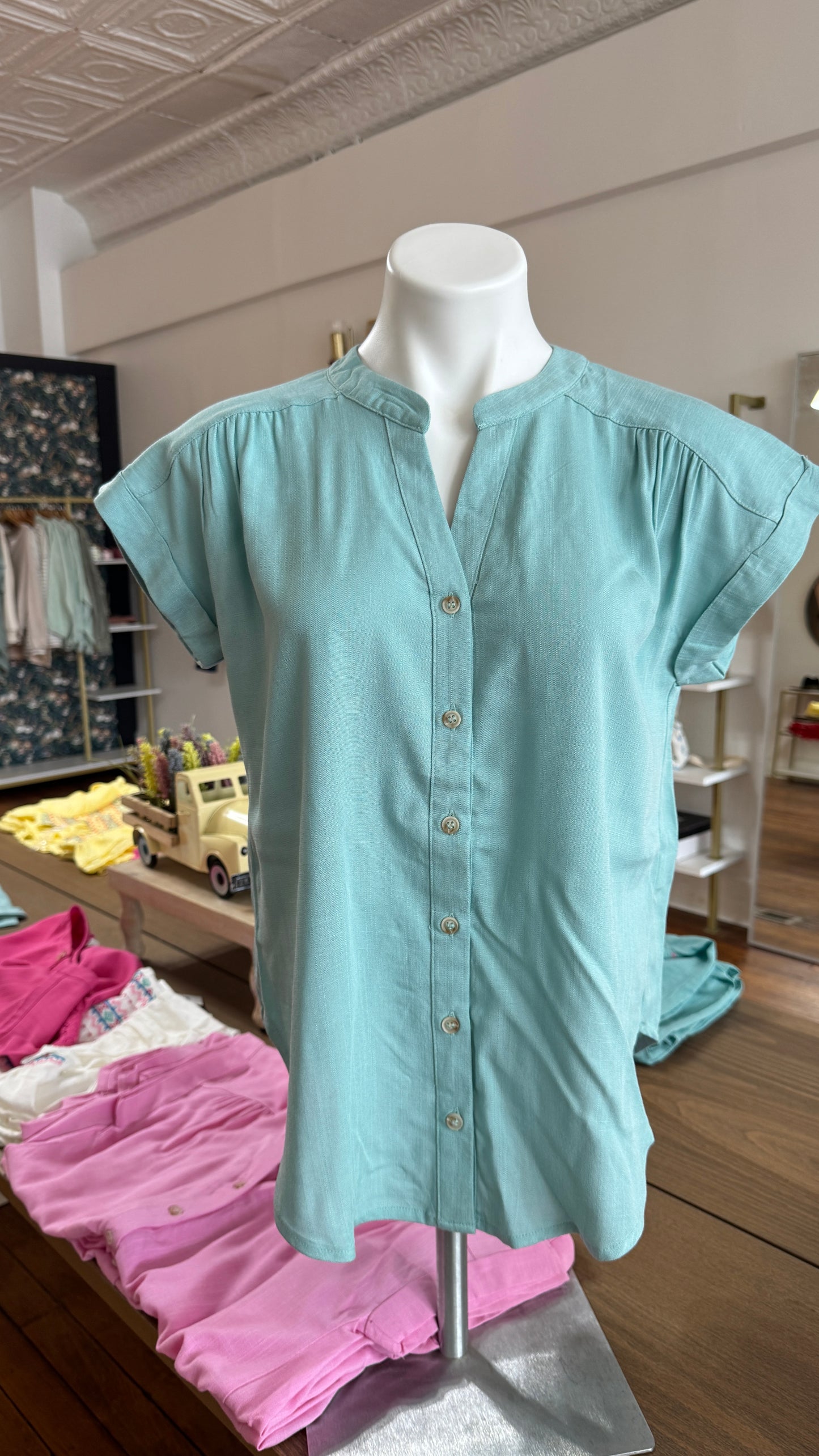 Button Up Top-Jade