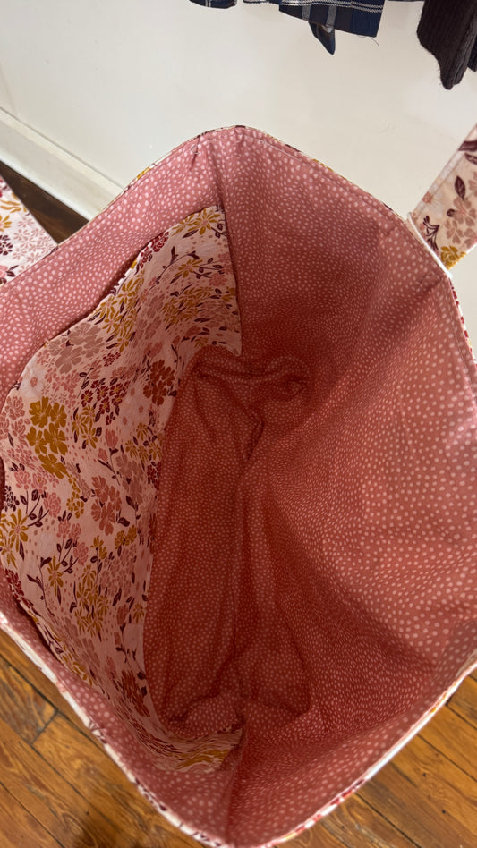 Handmade By Samantha XL Tote Bag: Blush Fall Floral With Bow Tie Closure