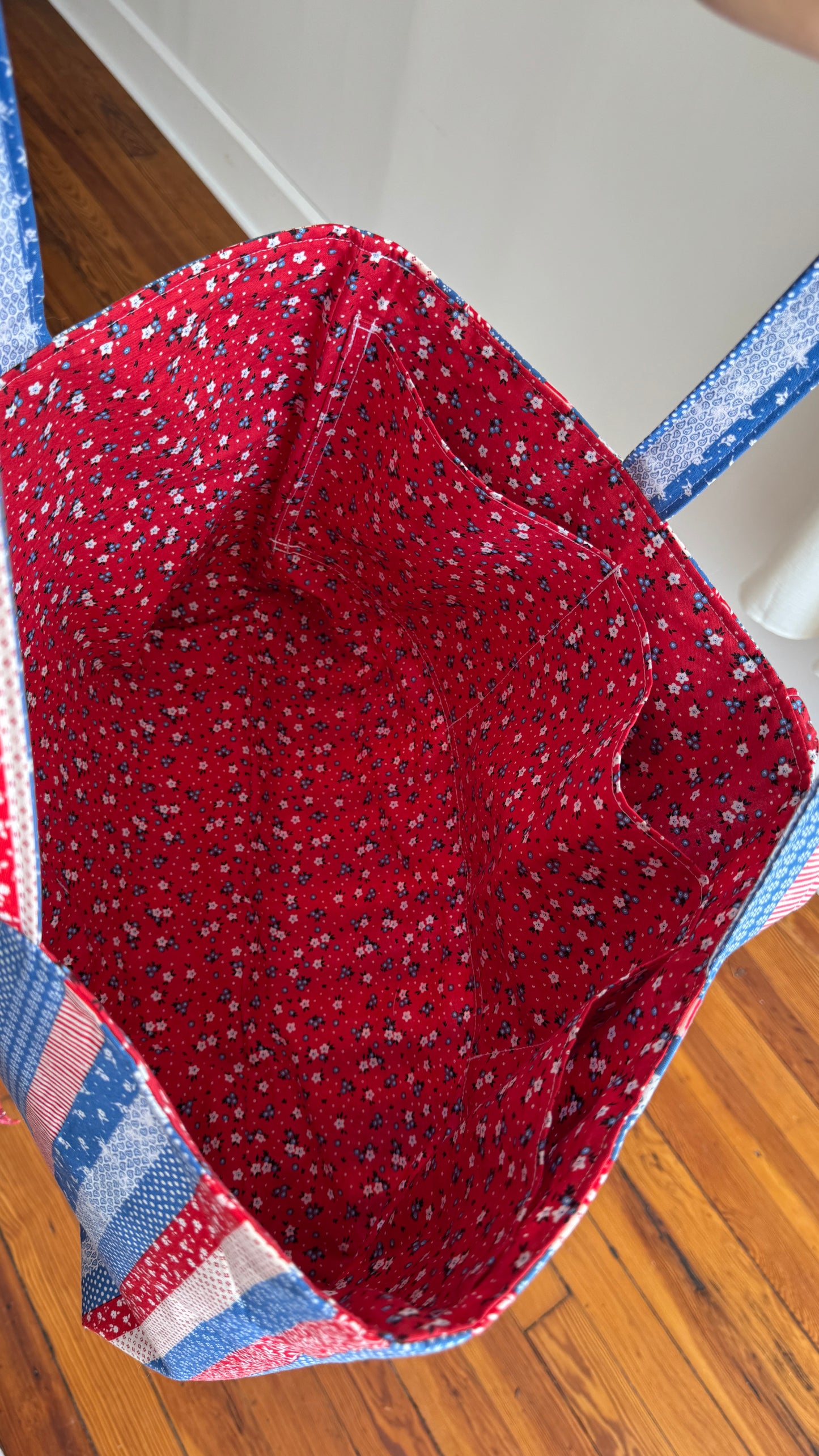 Handmade By Samantha XL Tote Bag: Americana Stripes With Bow Tie Closure