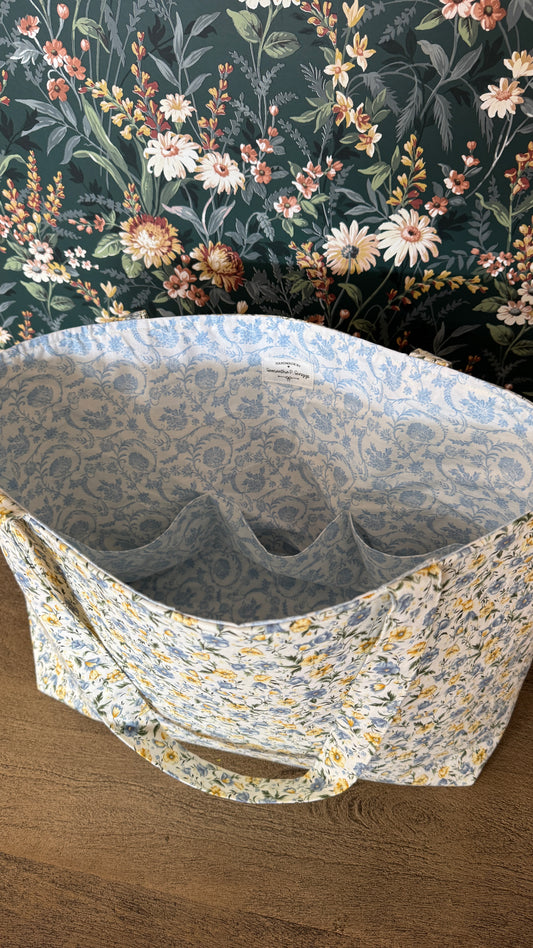 Handmade By Samantha XL Tote Bag: Yellow & Blue Floral