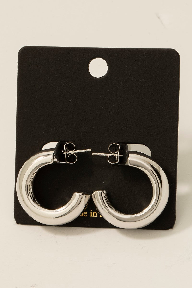 Thick Metallic Tube Hoops: Silver