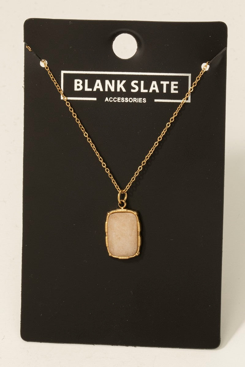 Stainless Steel Ivory Rectangle Pendant Necklace