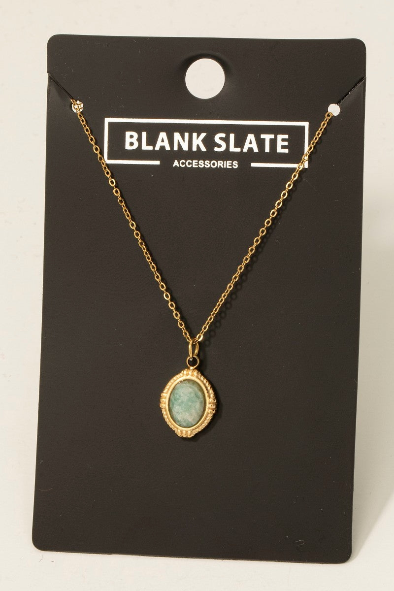 Stainless Steel Blue Stone Pendant Necklace