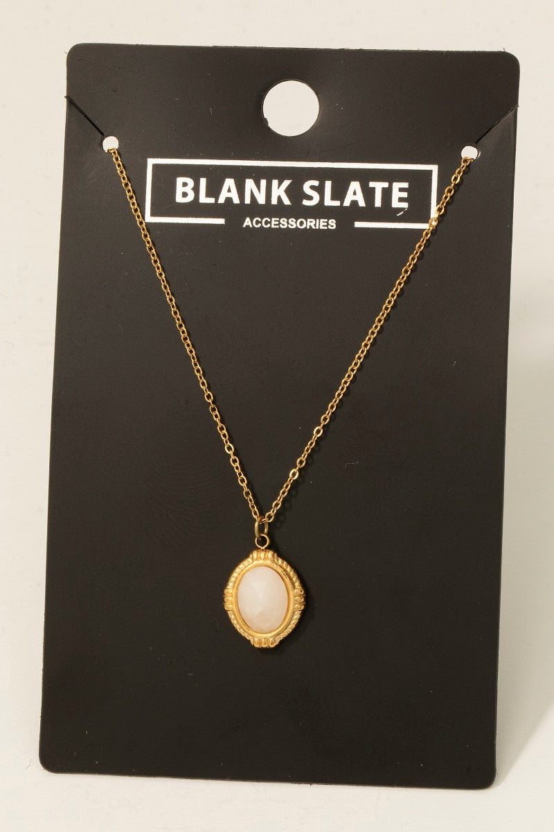 Stainless Steel Ivory Stone Pendant Necklace