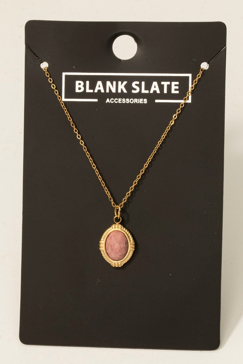 Stainless Steel Rose Stone Pendant Necklace