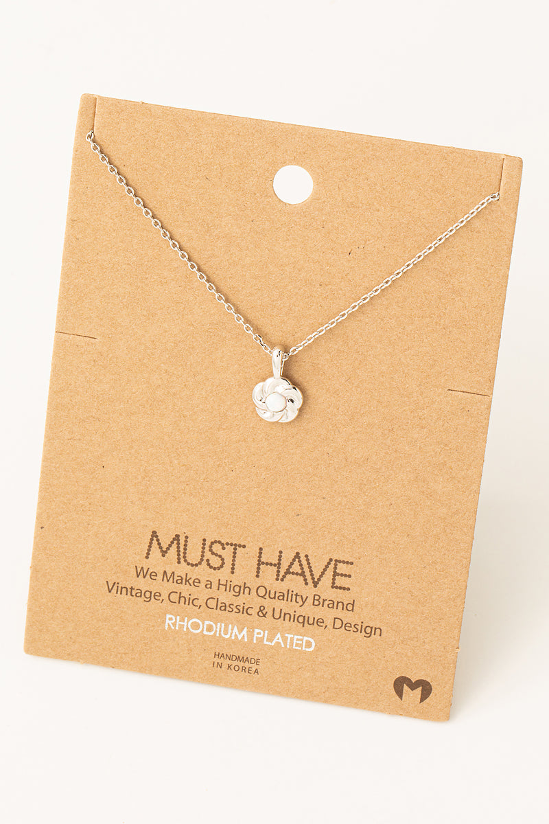 Dainty Opal Flower Pendant Necklace: Silver