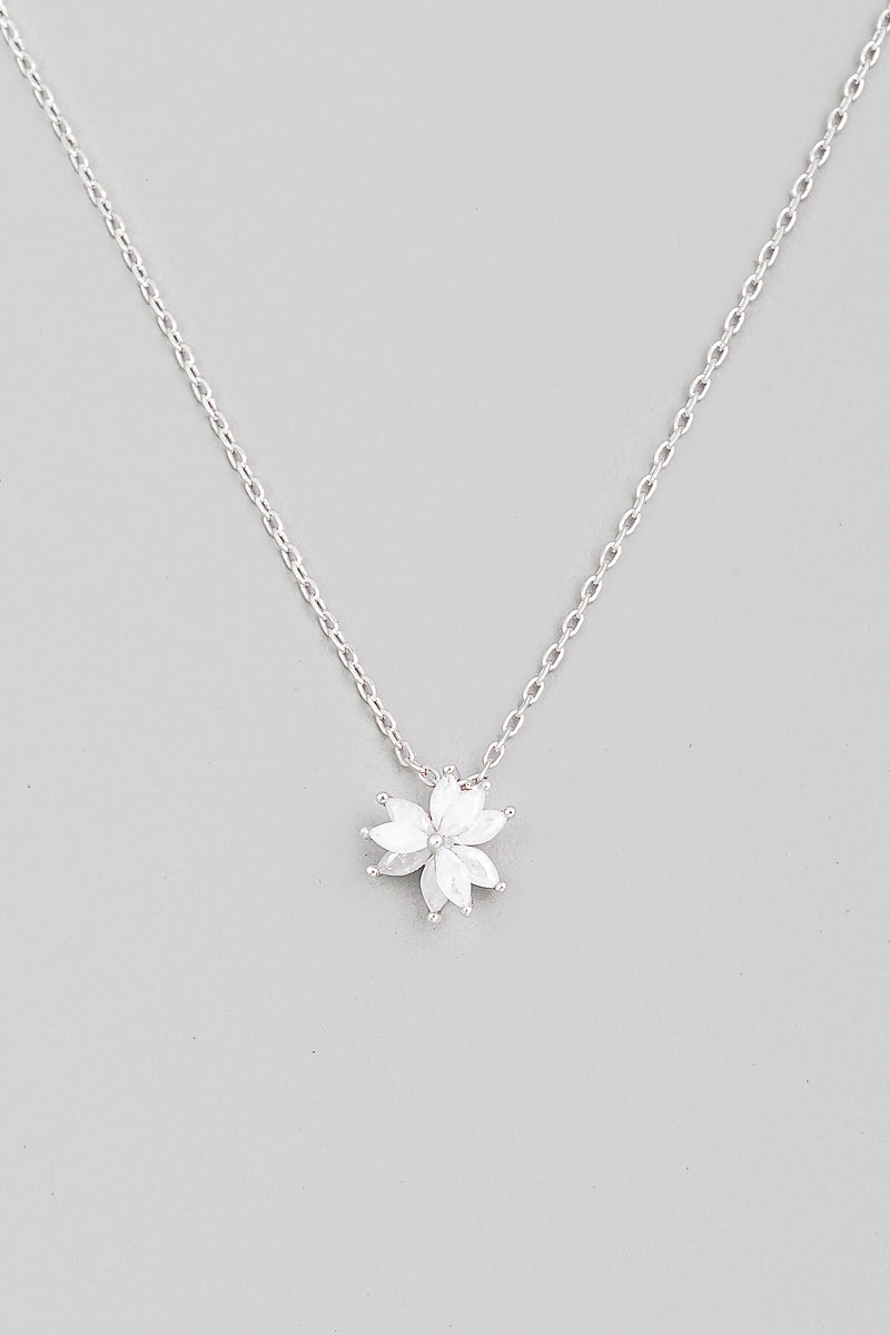 Flower Rhinestone Necklace-Silver