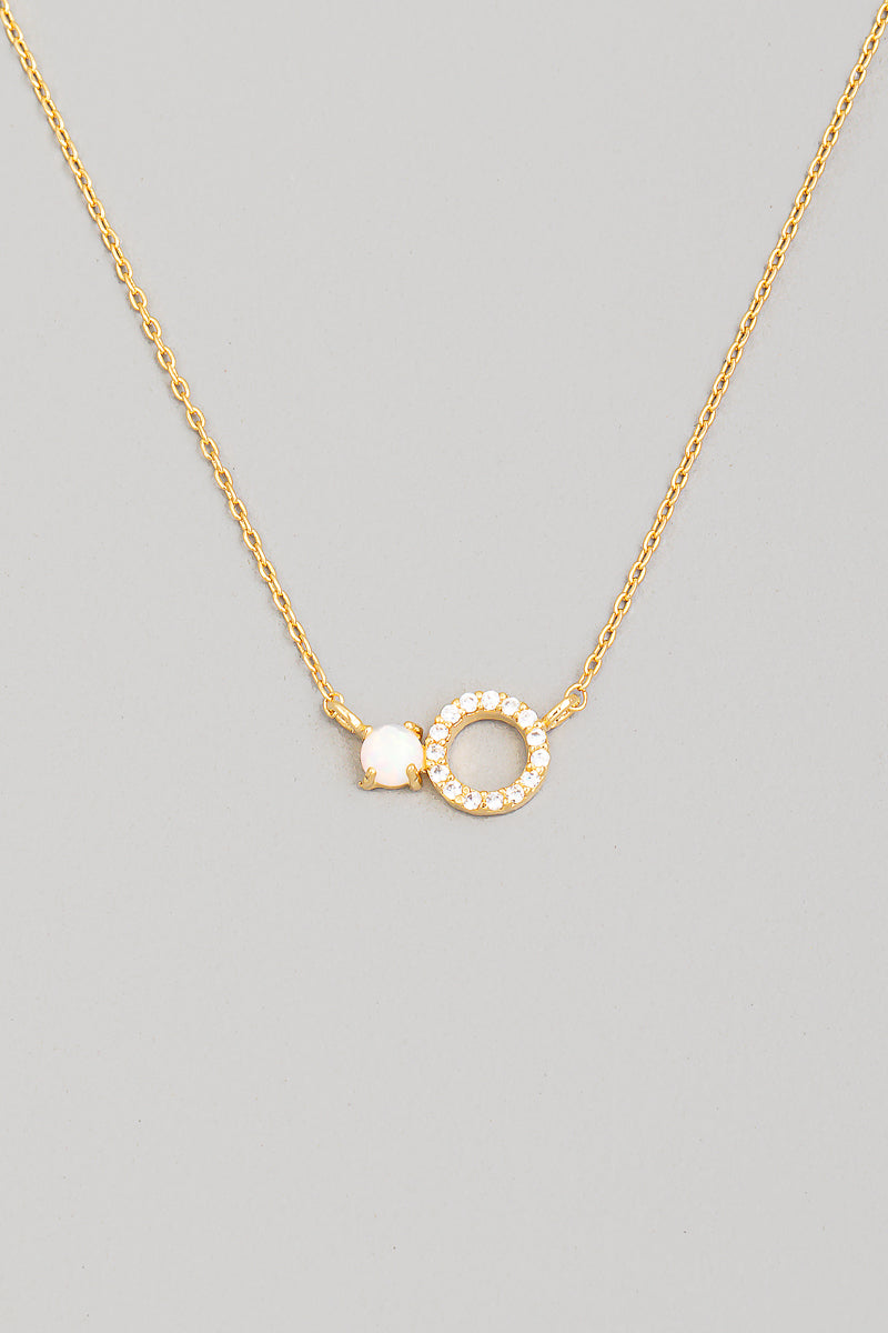 Opal Stone and Rhinestone Circle Necklace-Gold
