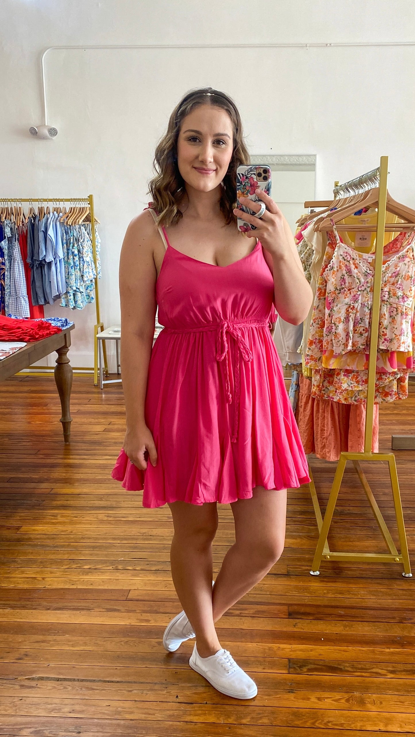 Fuchsia Braided Belt Dress
