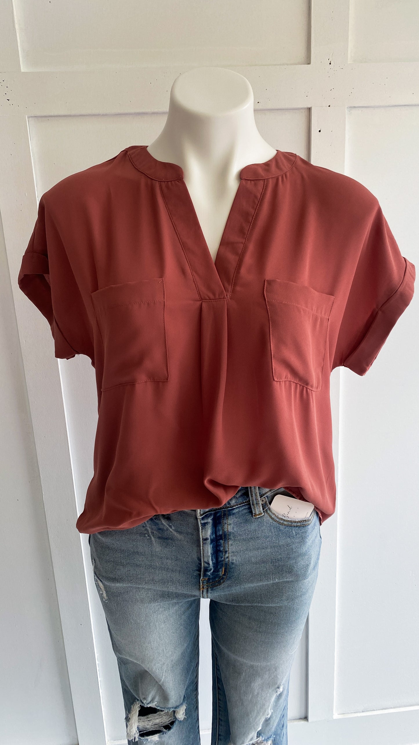 Button Back V-Neck Blouse