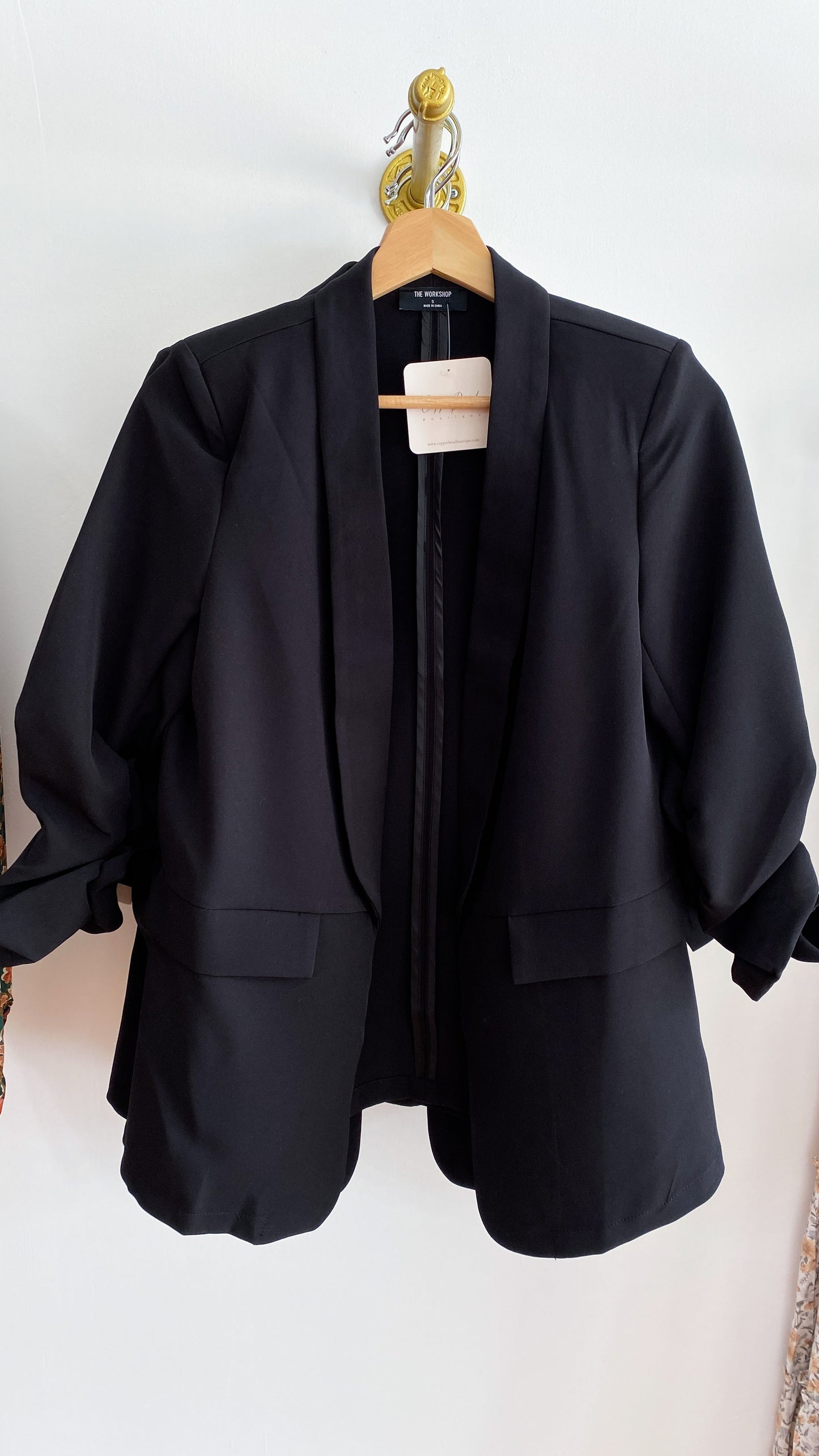 Ruched Sleeve Blazer-Black