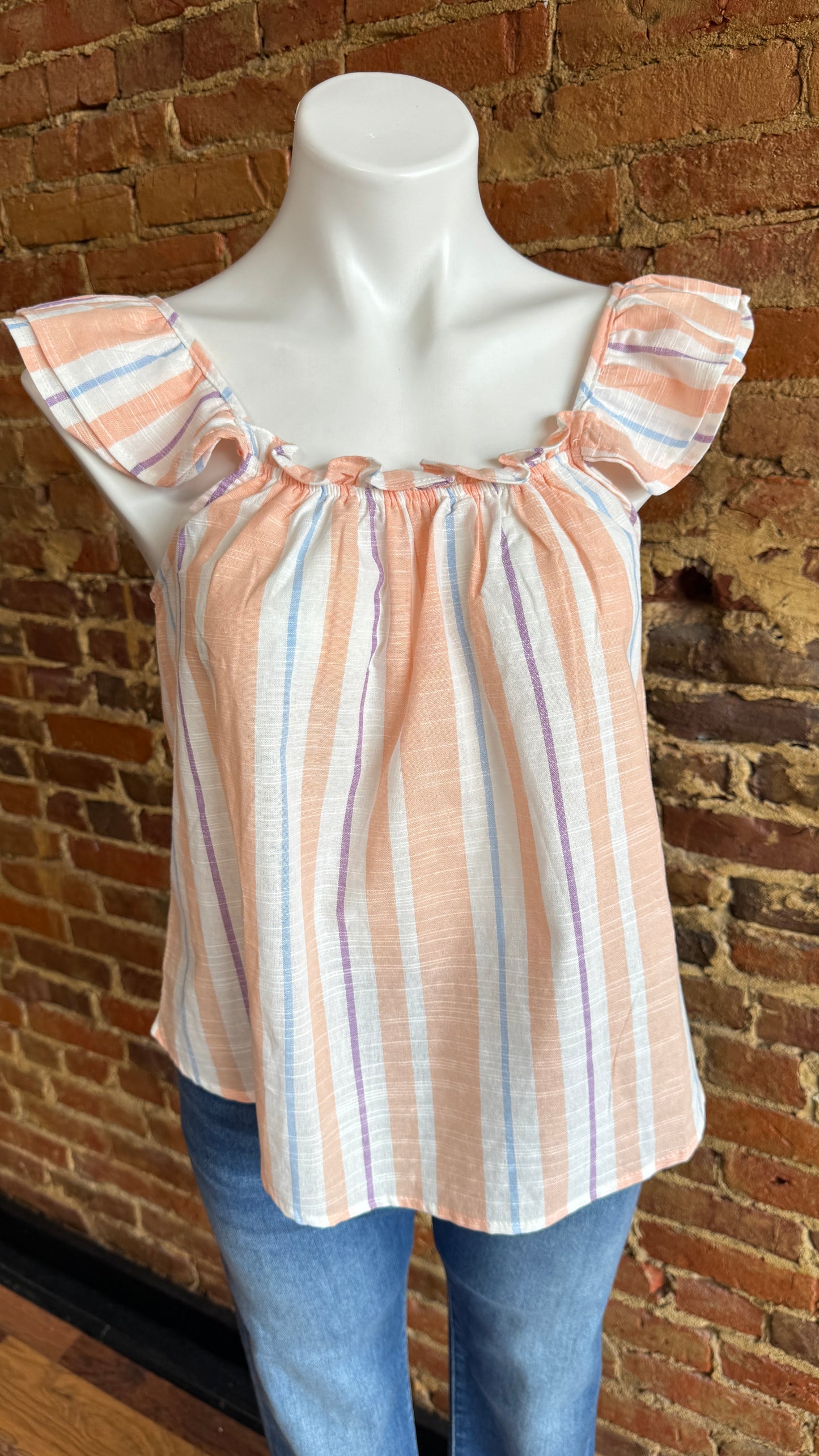 Peach Striped Tank Top: Small-3XL