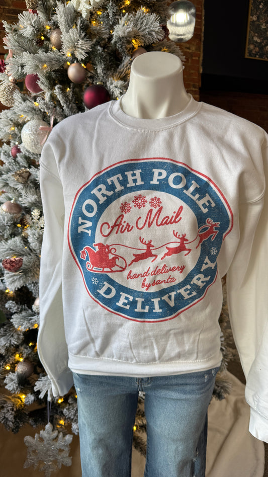 North Pole Delivery Crewneck: White