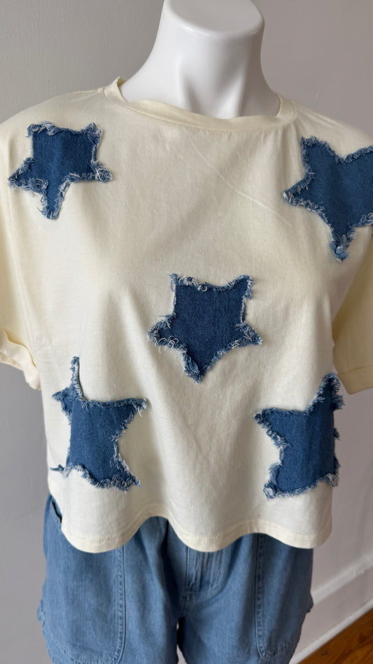 Denim Star Front Cropped Tee