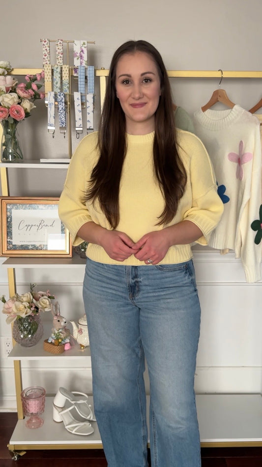 Cropped Boxy Short Sleeve Sweater-Butter Yellow