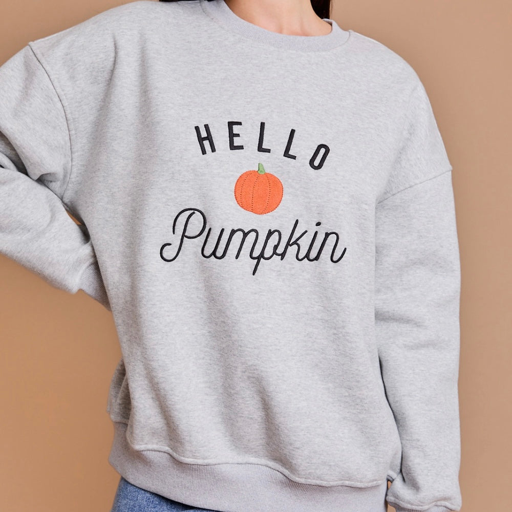 "Hello Pumpkin" Embroidered Crewneck Sweatshirt