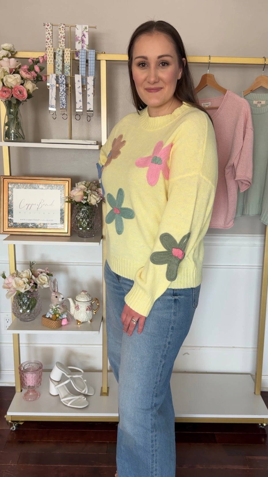 Yellow Floral Detail Sweater
