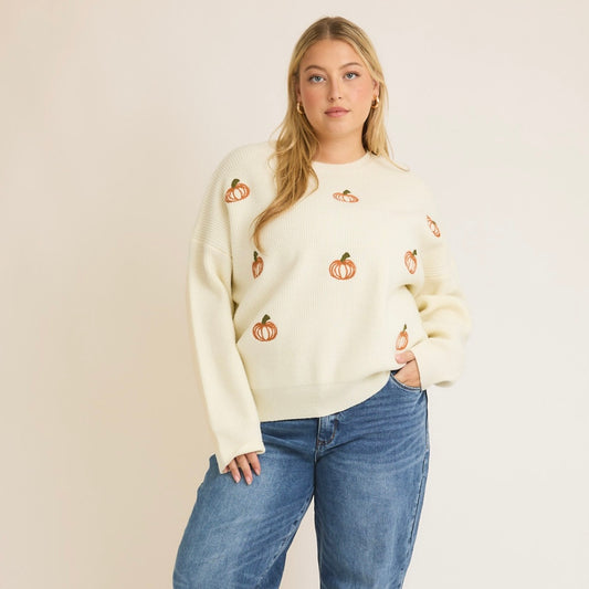 Embroidered Pumpkin Sweater: 1XL-3XL