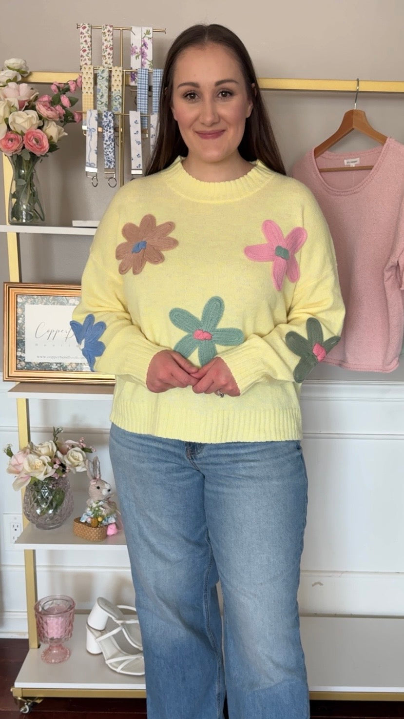 Yellow Floral Detail Sweater