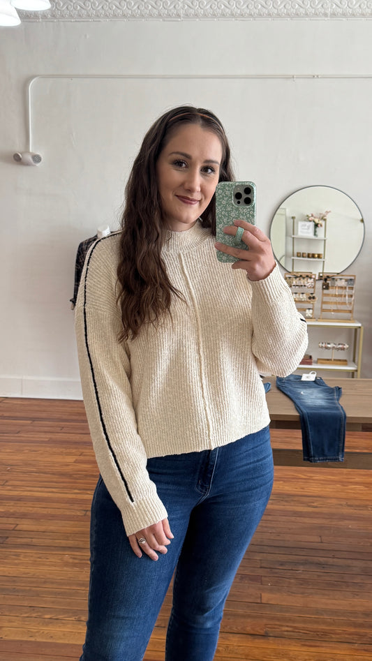 Mock Neck Side Stripe Sweater