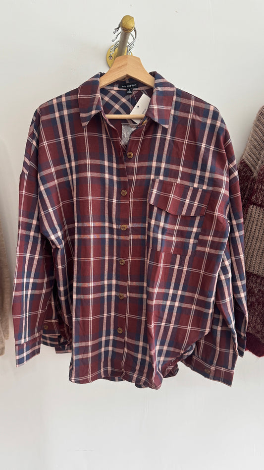 Plaid Button Down: Burgundy