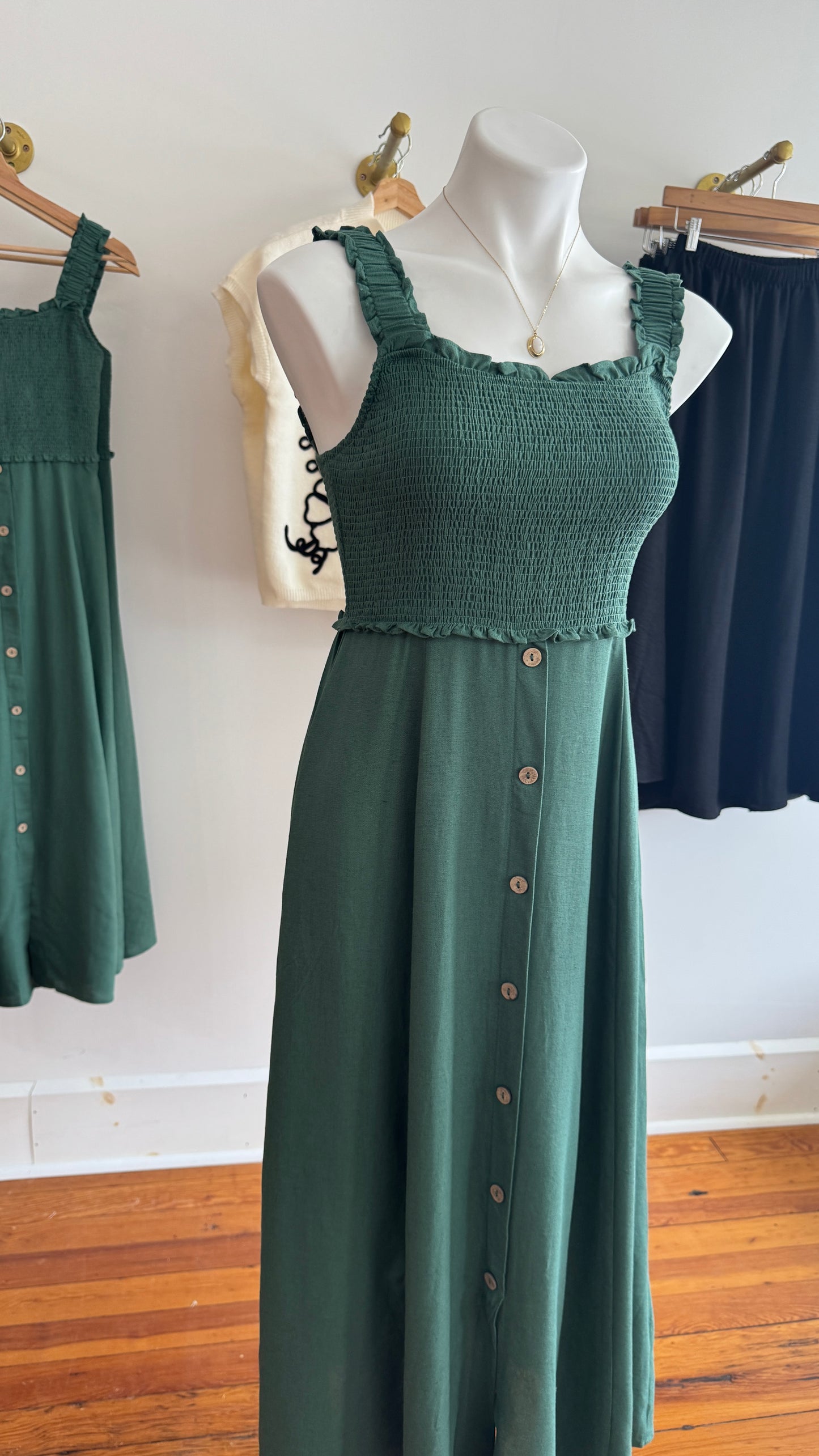Smocked Button Down Midi Dress
