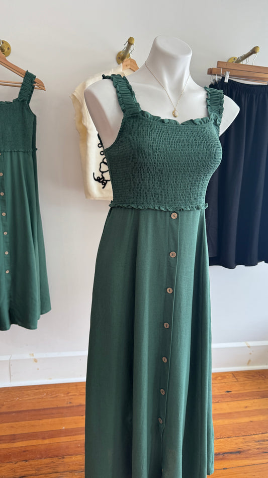 Smocked Button Down Midi Dress