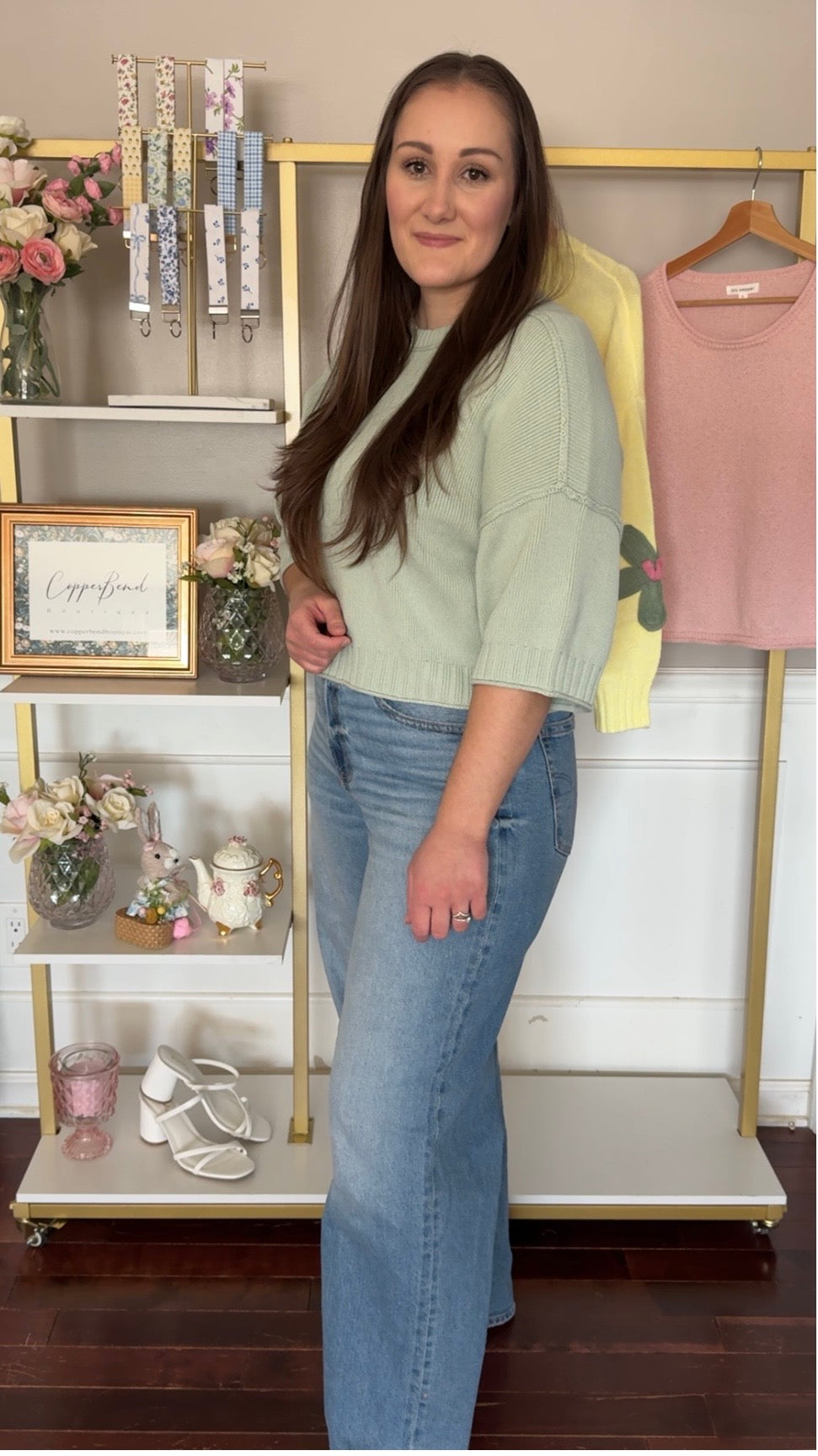 Cropped Boxy Short Sleeve Sweater-Sage Green