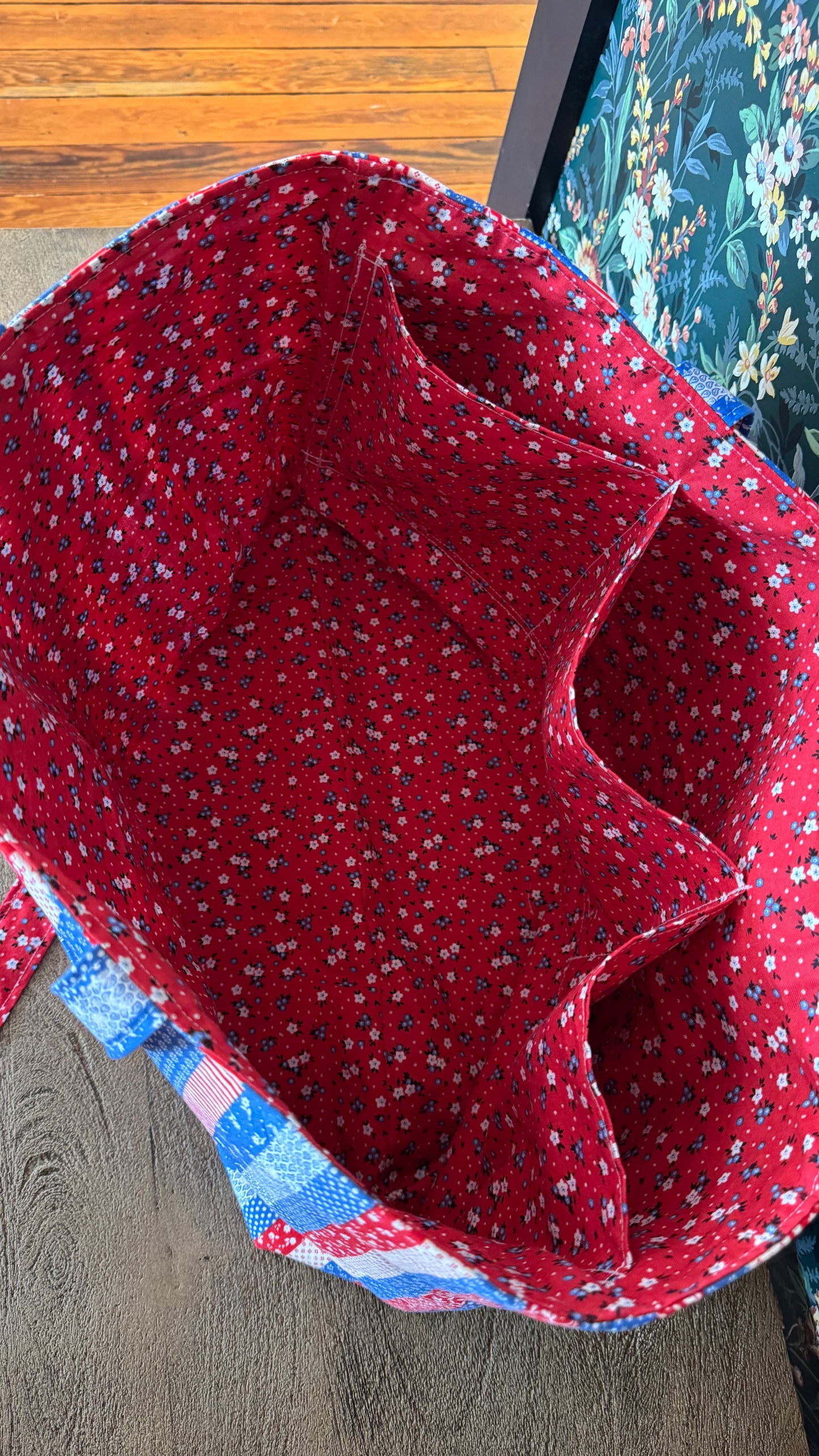 Handmade By Samantha XL Tote Bag: Americana Stripes With Bow Tie Closure