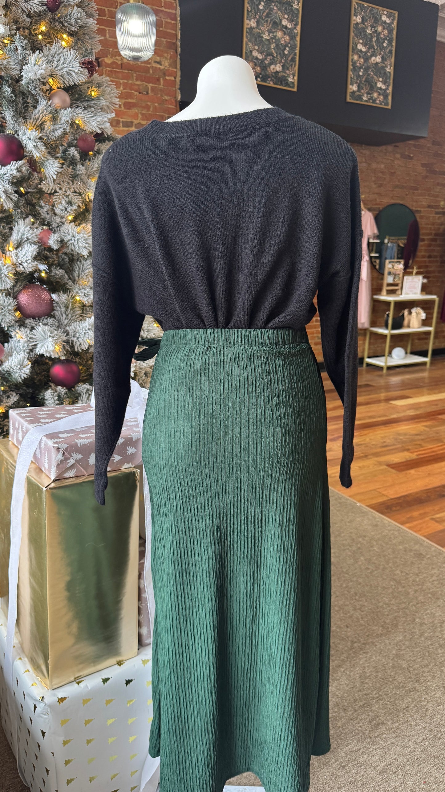 Hunter Green Wrap Midi Skirt