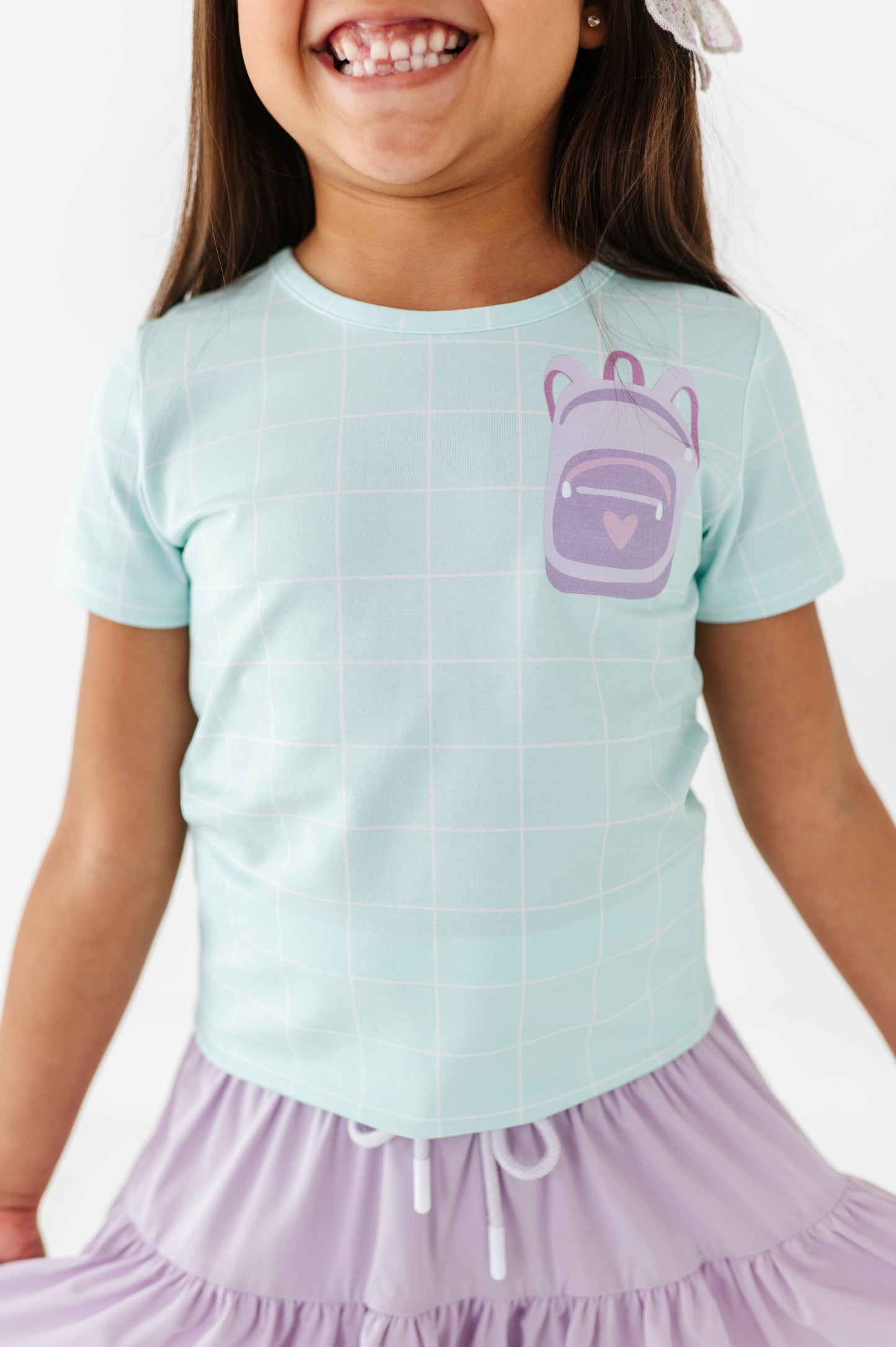 Purple Pocket Backpack Gridded Mint Tee