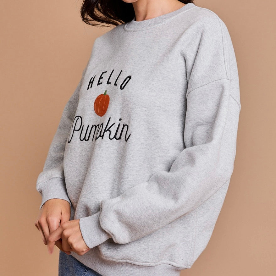 "Hello Pumpkin" Embroidered Crewneck Sweatshirt