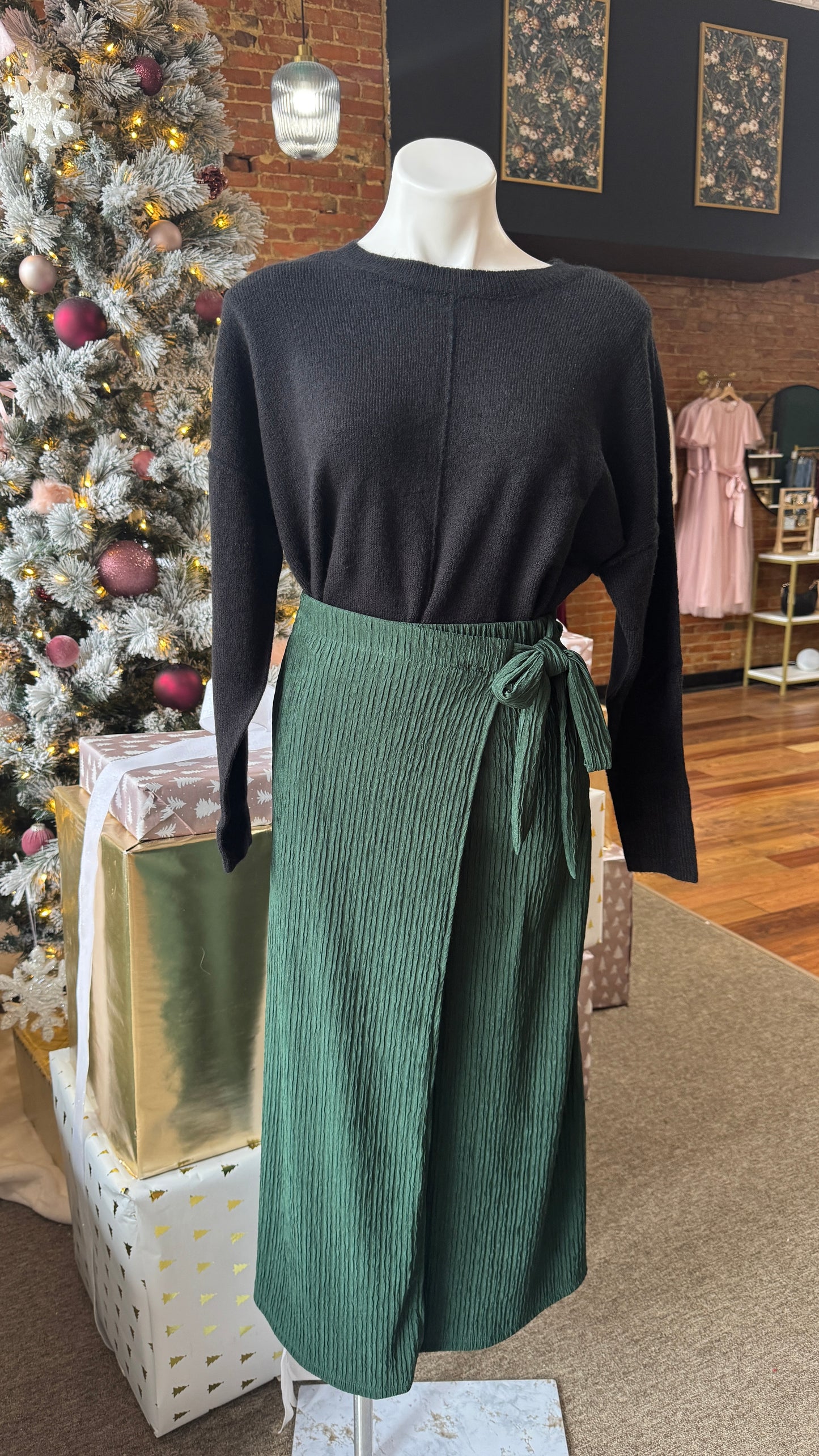 Hunter Green Wrap Midi Skirt