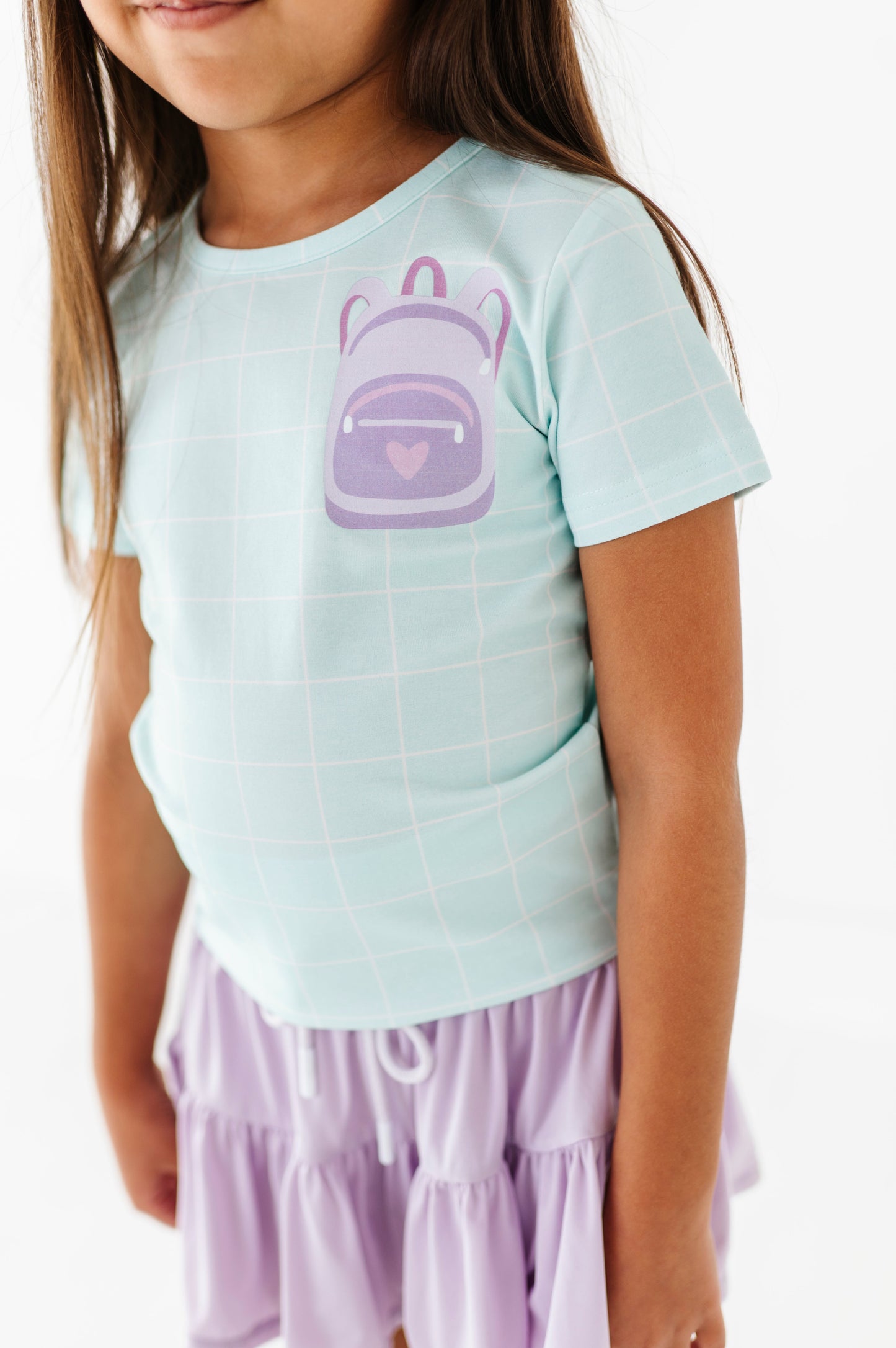 Purple Pocket Backpack Gridded Mint Tee
