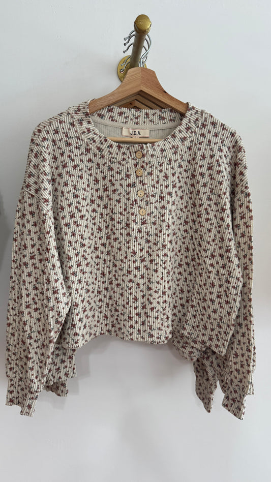 Floral Henley - Cropped Boxy Fit