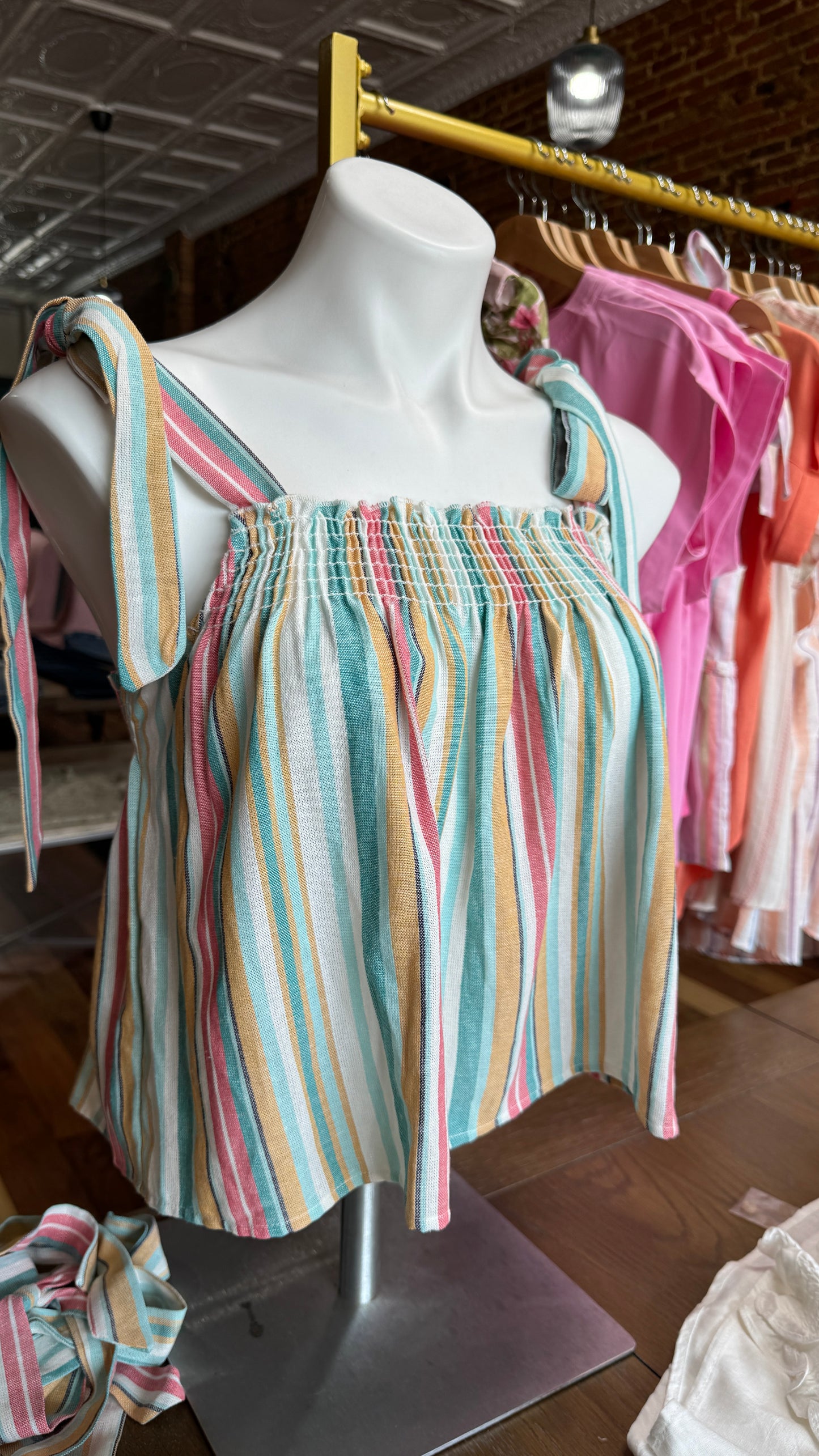 Multi Stripe Shoulder Tie Tank Top