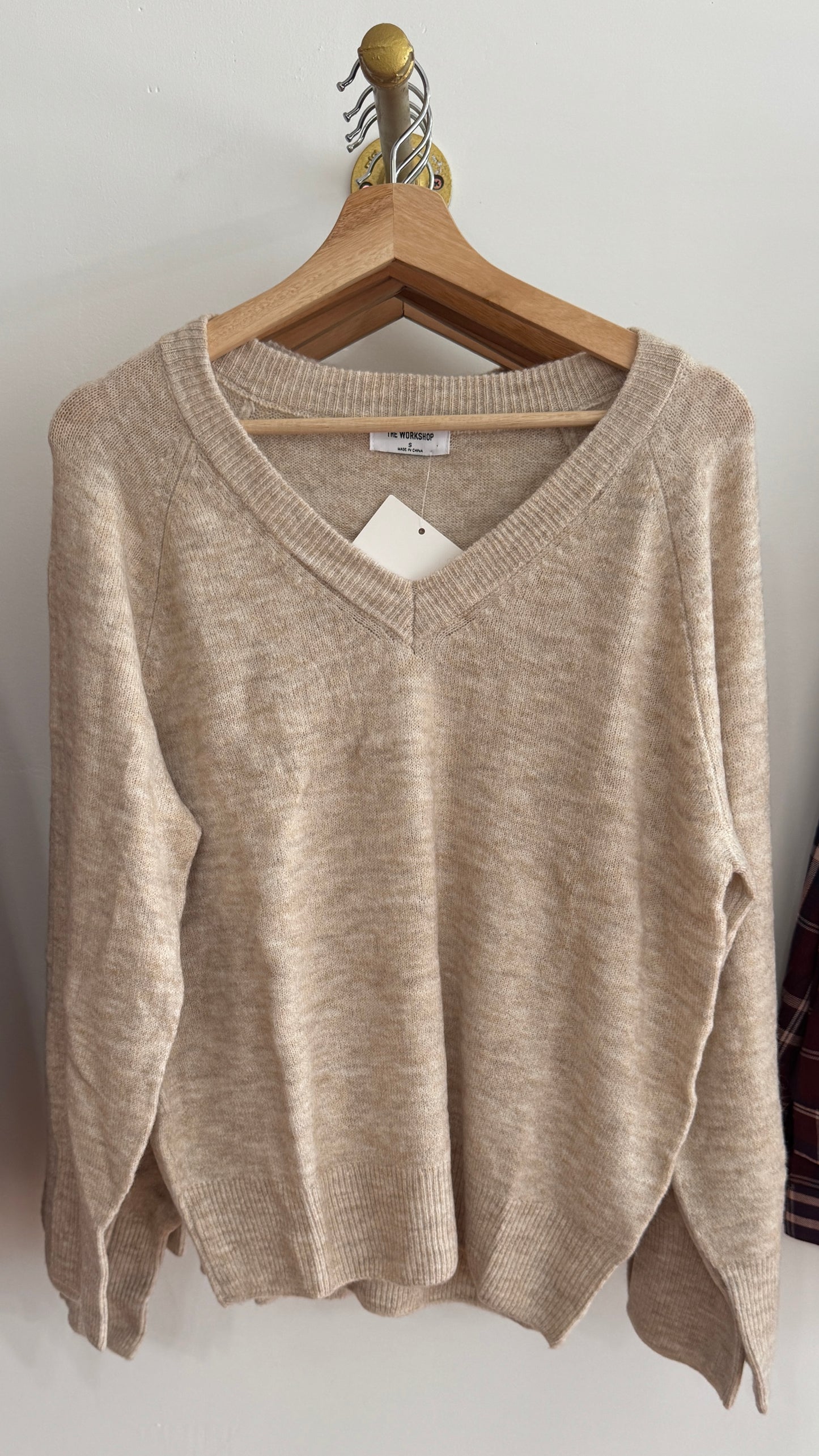 V-Neck Sweater: Cream