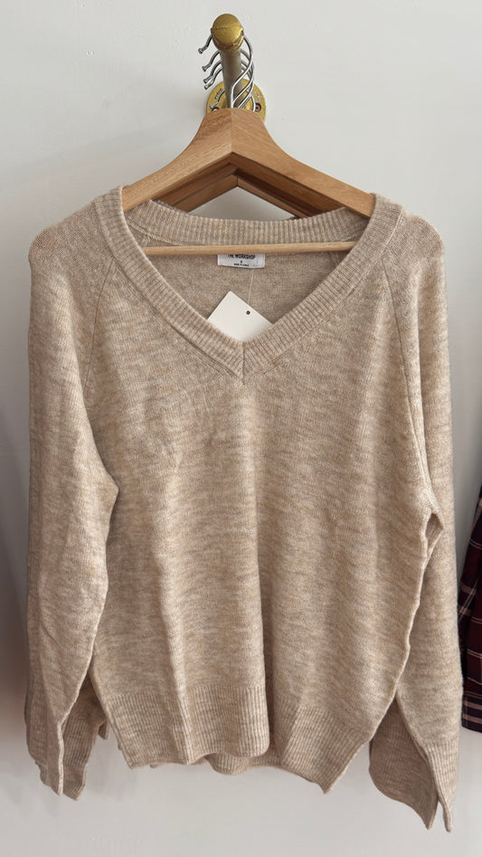 V-Neck Sweater: Cream