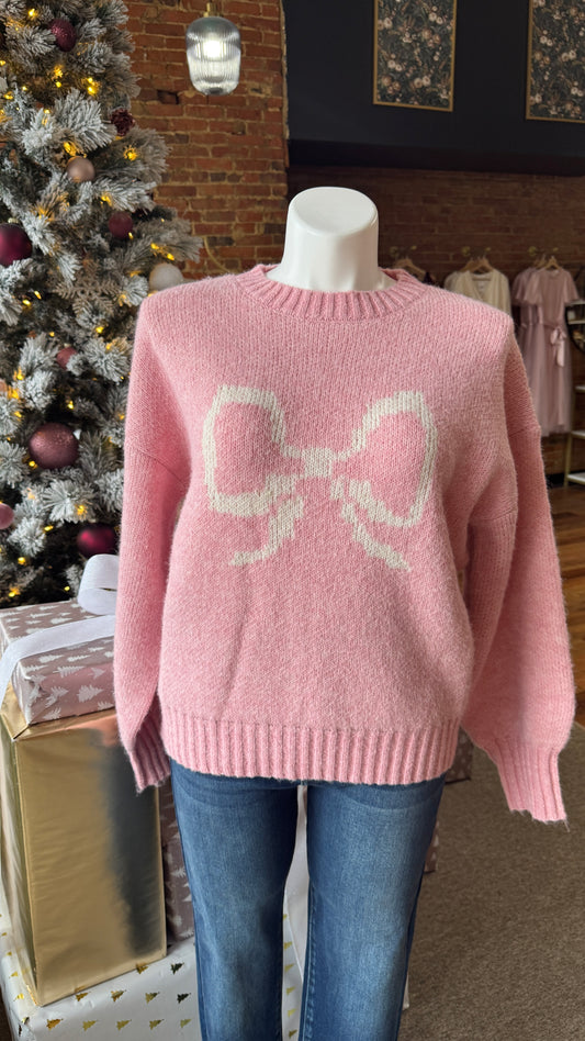 Pink Bow Knit Sweater