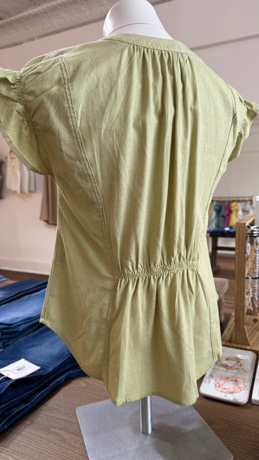Linen Blend Blouse Small-3XL: Olive