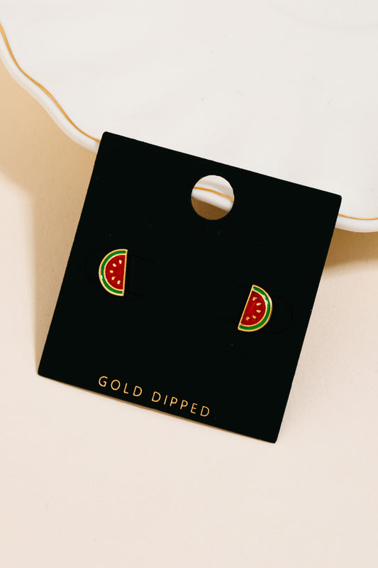 Gold Dipped Mini Watermelon Stud Earrings